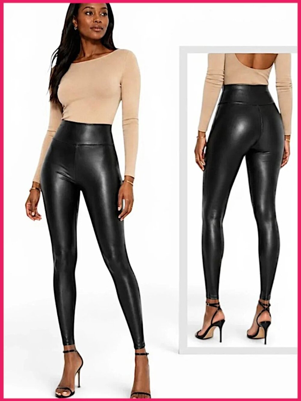 SPANX Faux Leather Leggings Black High Rise Tummy Control L